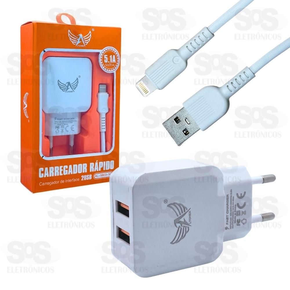 Carregador 2 USB 5.1A Com Cabo Iphone Altomex AL-5903-5G