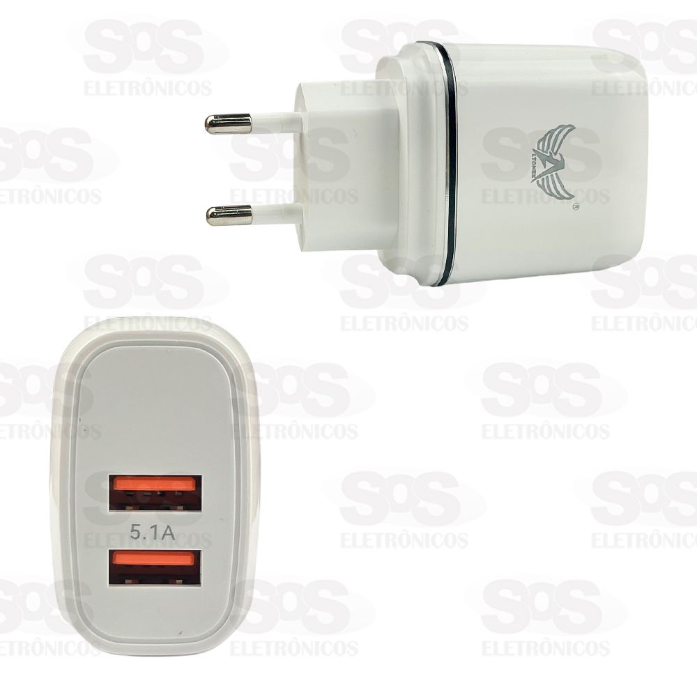 Carregador Rpido 2 USB 5.1A Com Cabo Micro USB V8 Altomex AL-9081-V8