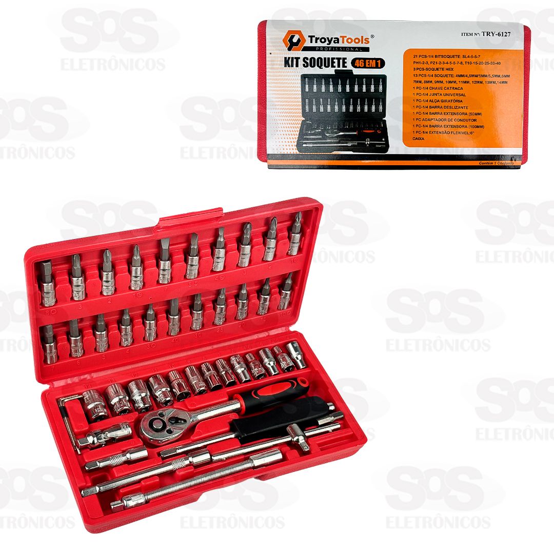 Kit Soquete Profissional 46 Em 1 Troya Tools TRY-6127