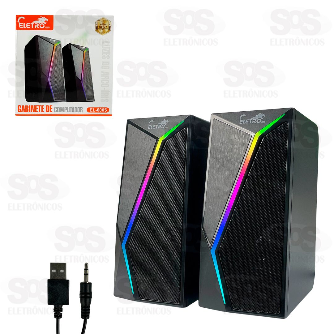 Caixa de Som Multimdia Com LED 3Wx2 Eletromex EL-6005