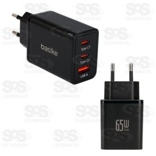Fonte de Parede 65w 1 USB e 2 USB-C Basike BA-Car049