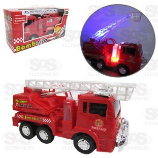 Caminhão Bombeiro Esquadrão Resgate Som e Led Bate e Volta Toy King 1056