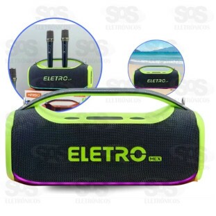 Caixa De Som 300W Com 2 Microfones RGB Eletromex EL-1144