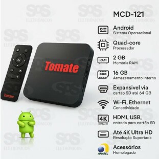 Smart TV BOX 4K Ultra HD Android 2GB RAM 16GB HD Tomate MCD-121
