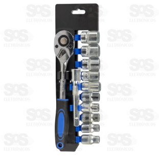 Kit Jogo Soquete Sextavado Com Catraca 1/4 12 Peças Luatek LWJ-179-14