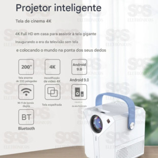 Projetor Portátil 4K Full HD Android 9.0 LED 7000 Lumens Wi-Fi HDMI Eletromex EL-1825
