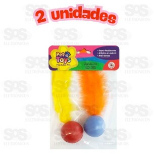 Bolinha Fechada Com Gizo e Pena para Gatos com 2 Unidades Pet Toy 1947