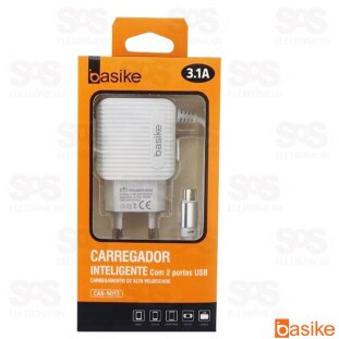 Carregador Micro USB V8 3.1A 2 USB Basike car-9013