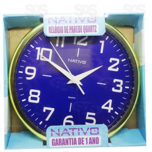 Relógio De Parede Redondo Metalizado Dourado e Azul Nativo 80408-0