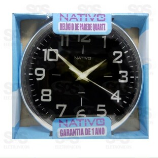 Relógio De Parede Redondo Metalizado Cromo e Preto Nativo 80402-8