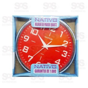 Relógio De Parede Redondo Metalizado Cromo e Vermelho Nativo 80405-9
