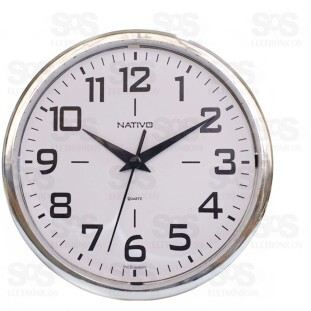 Relógio De Parede Redondo Metalizado Cromo e Branco Nativo 80403-5