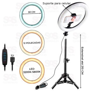 Iluminador Ring Light 12 Polegadas Com Tripé 210CM B-Max BM-L04