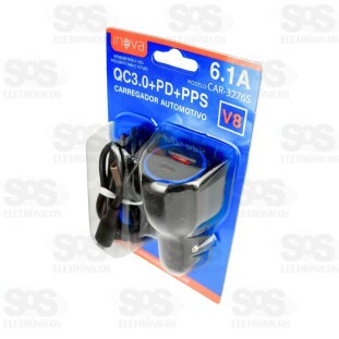 Carregador Veicular Com Cabo Iphone 6.1A USB+Type C Inova CAR-3276A