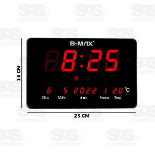Relógio De Parede Painel LED Digital Vermelho B-Max BM-R801