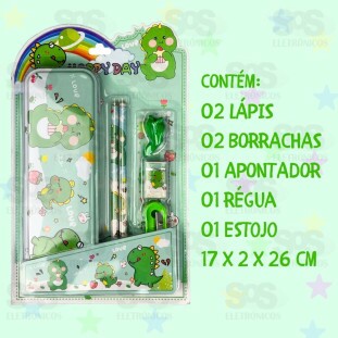 Kit Escolar 7 Peças Com Estojo Polibrinq SCB84