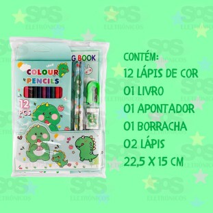 Kit Escolar 17 Peças Com Livro De Colorir Polibrinq SCB58