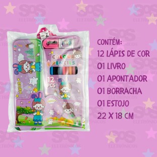 Kit Escolar 16 Peças Com Livreto e Estojo Polibrinq SCB16