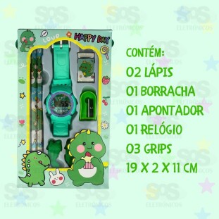 Kit Escolar 8 Peças Com Relógio Polibrinq SCB85