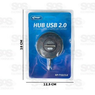 Hub USB 2.0 Com 3 Portas e Leitor De Cartão Knup KP-T132/2.0