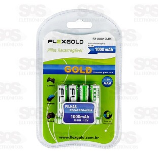 Pilha AAA 1.2V Recarregável 1000mAh 4 Unidades Flex Gold FX-AAA10LB4