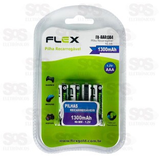 Pilha AAA 1.2V Recarregável 1300mAh 4 Unidades Flex Gold FX-AAA13B4