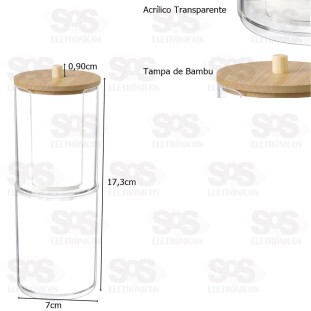 Porta Cotonete e Algodão Duplo Tampa de Bambu Top Útil 1458