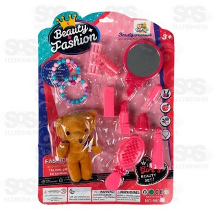 Kit De Beleza Fashion Com Ursinho de Pelúcia Toy King TK-AB4337