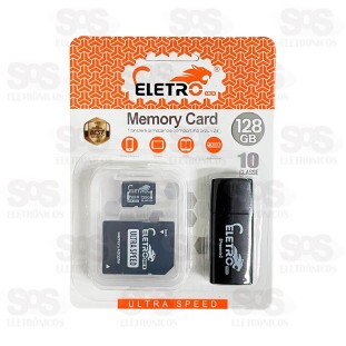 Cartão De Memória 128GB Com Adaptador SD E Leitor De Cartão Eletromex EL-MC-128
