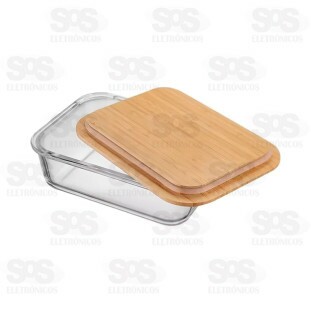 Pote De Vidro Retangular Com Tampa De Bambu 320ML TOP1529