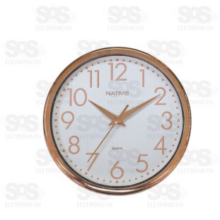 Relógio De Parede Metalizado Rose e Branco Nativo 805100