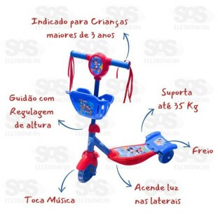 Patinete Mickey 3 Rodas Com Som e LED Zippy Toys PN23