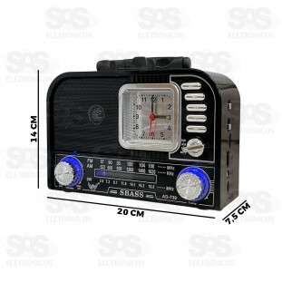 Rádio Retro 3 Bandas Com Lanterna e Relógio Altomex AD-739