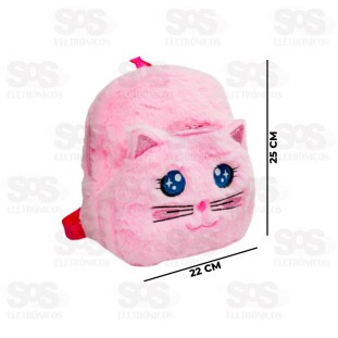 Mini Mochila Escolar Pelúcia Gatinho Polibrinq SCB134