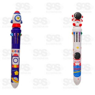 Caneta Com 10 Cores Astronauta Polibrinq SCB160
