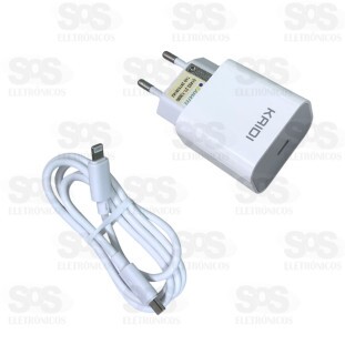 Carregador PD 20W Auto-ID Com Cabo Iphone Kaidi KD-108A