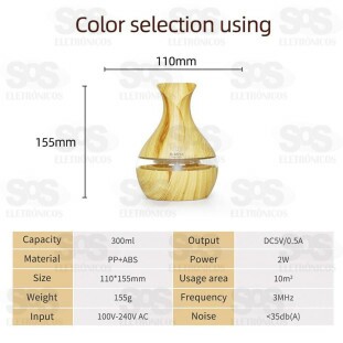 Difusor Umidificador De Ar Com LED Colorido 300ml B-Max BM033