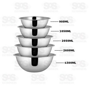 Kit Tigelas Bowl Inox 5 Peças Caerus CRS-2938