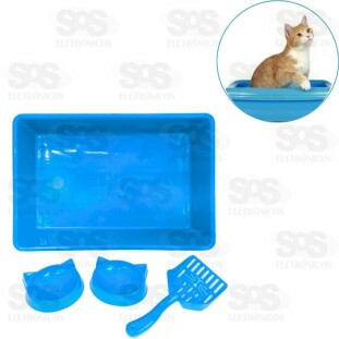 kit Bandeja Com Pá e 2 Comedouro Azul Pet Toys 1950