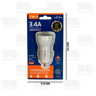 Carregador Veicular 3.4A Com 2 USB Inova CAR-3216