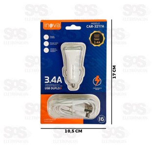 Carregador Veicular 2 USB 3.4A Cabo Iphone Inova CAR-3217A