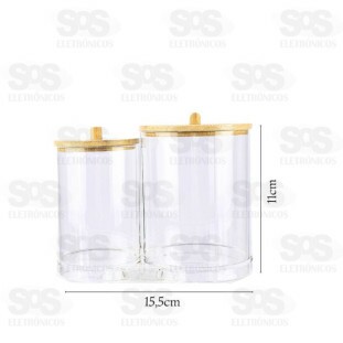 Porta Cotonete e Algodão Duplo Tampa de Bambu Top Útil 1648