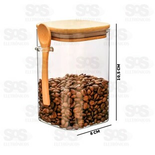 Pote De Vidro Com Tampa De Bambu e Colher 500ML CRS-2298