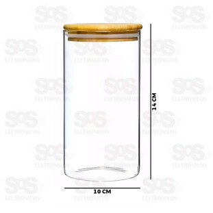 Pote De Vidro Redondo Com Tampa De Bambu 950ML CRS-2402