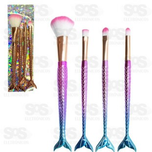 Kit 4 Pinceis Para Maquiagem Sereia