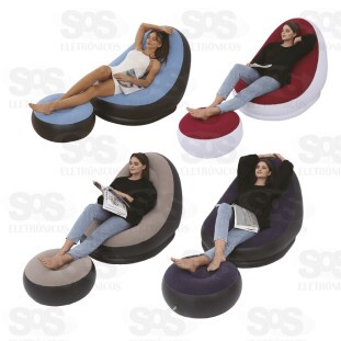 Poltrona Inflável Tecido Suede Com Puff B-Max BM-F1110