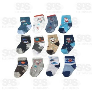 Kit 12 Pares Meia Infantil Antiderrapante Sortidas