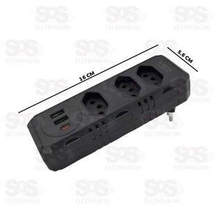 Adaptador 3 Tomadas Com USB e Type C B-Max BM-8702B