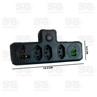 Adaptador 3 Tomadas Com USB e Type C B-Max BM-8704B