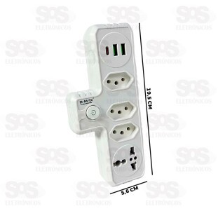 Adaptador 3 Tomadas Com USB e Type C B-Max BM-8704A